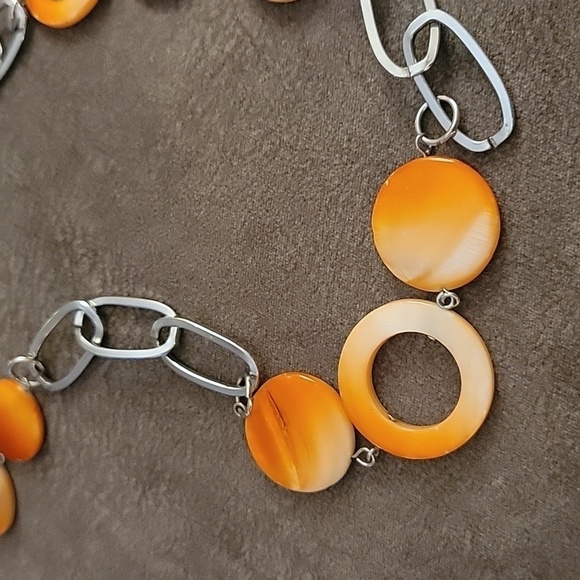 3/$30 Orange Shell Oval Link Mermaidcore Chain Necklace - Picture 3 of 6